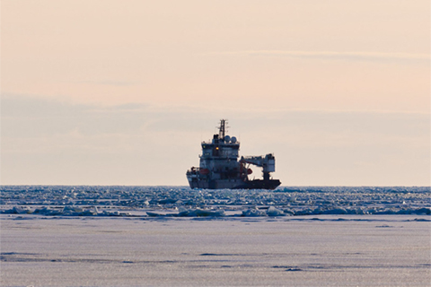 Photo of an icebreaking ship in the Arctic