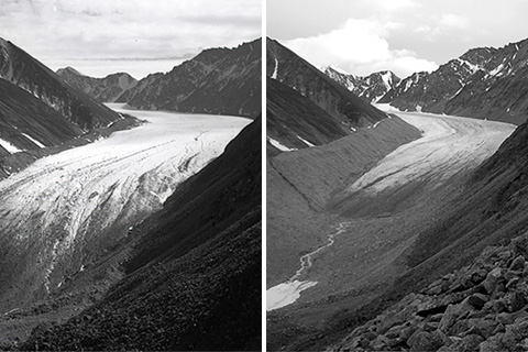 Comparison photos show retreat of Alaska’s McCall Glacier between 1958 and 2003