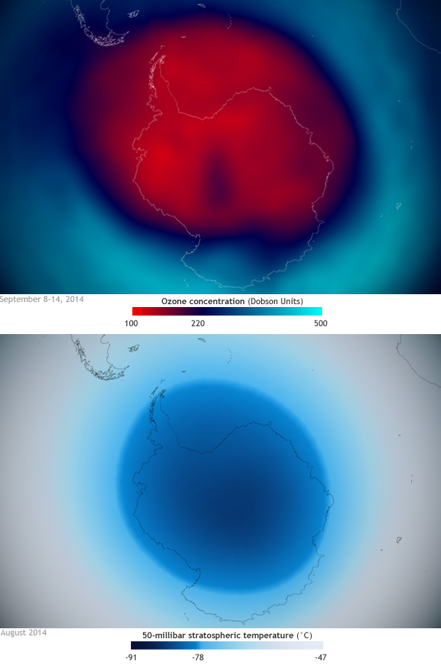 Cold chemistry: Extent of the Antarctic ozone hole influenced by cold temperatures