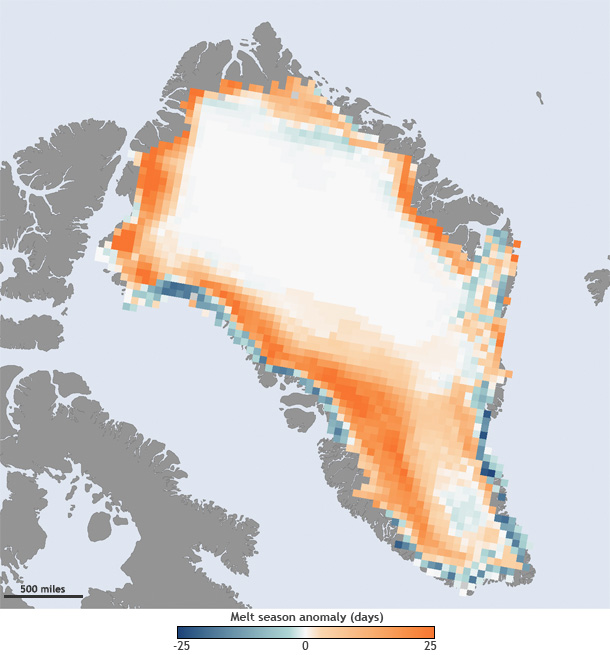 2011 Melt Season on Greenland Up to 30 Days Longer than Average