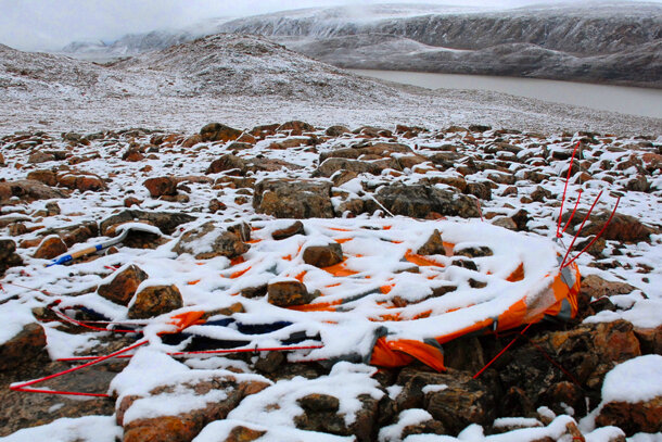 Flattened tent