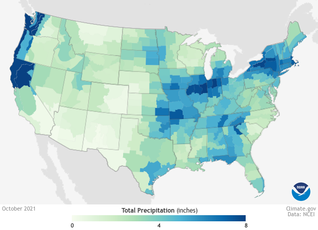 Total U.S. precipitation in October 2021