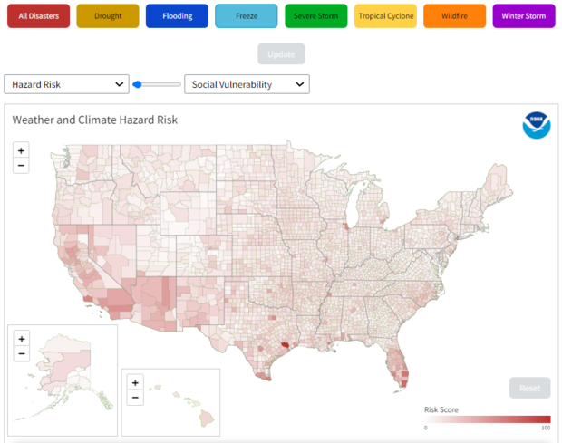 Screenshot of county-level billion-dollar disaster map