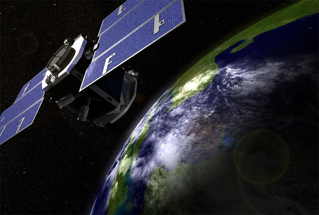 Illustration of a satellite above Earth