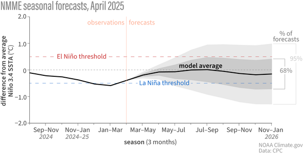 line graph showing climate model ENSO forecasts