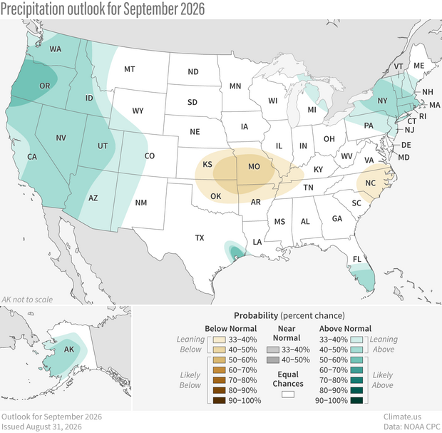 U.S. map of precipitation outlook for September 2026
