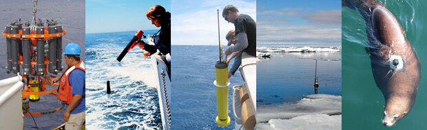 Photo collage of different ocean observation instruments