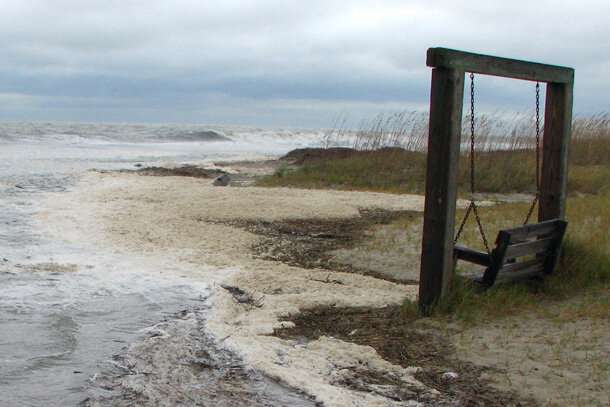 beach with a double swing
