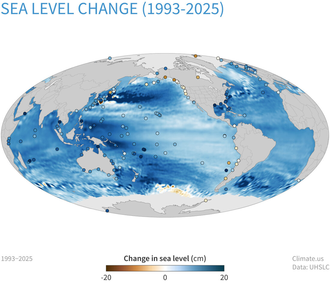 Global map of sea level rise since 1993