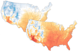 Map image for Past and future temperatures in the United States' hottest month of the year