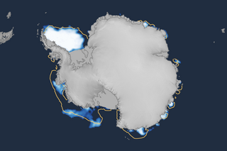 Map image for 2025 summer minimum sea ice extent in Antarctic tied for second-lowest on record