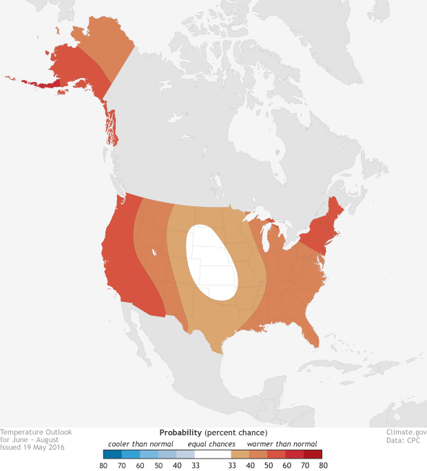 NOAA 2016 summer outlook: Where are the highest chances for a hot summer in the U.S.?