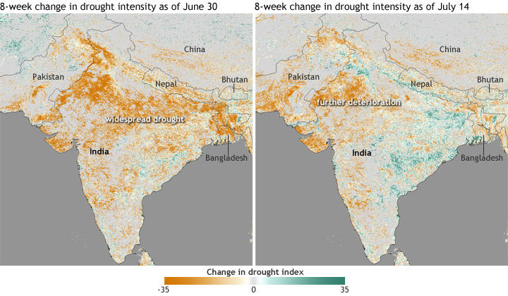 Maps compare drought June 30 July 14